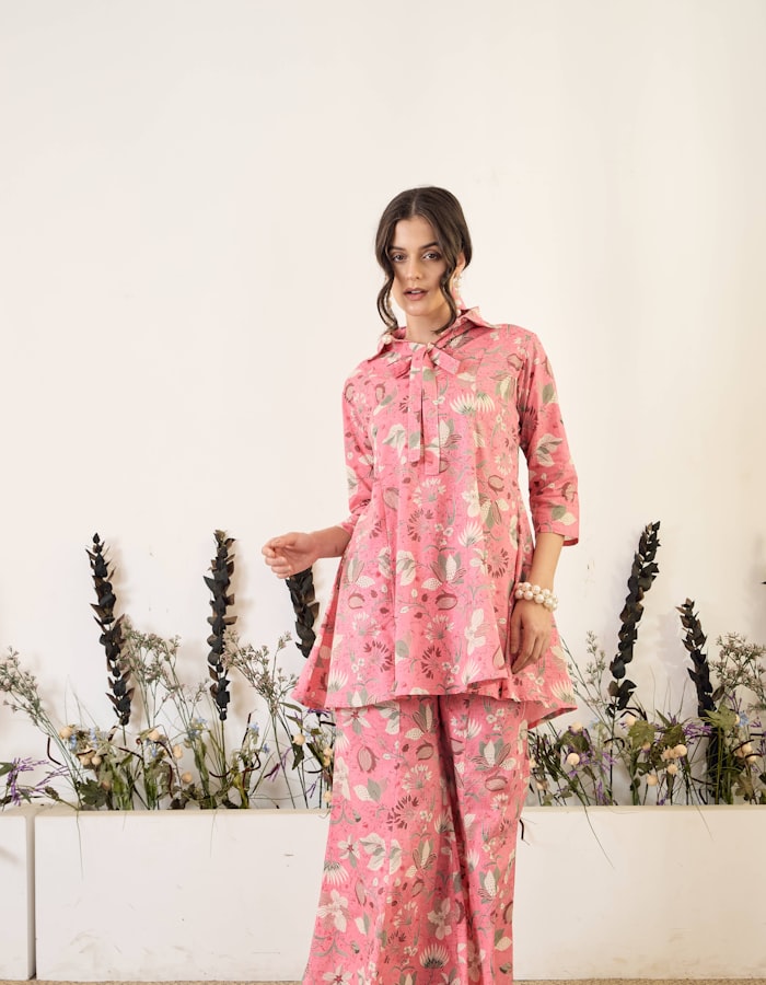 Pink Floral Co-ord Kurti Set